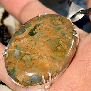 Thick Rainforest Jasper Rhyolite Pendant 2”